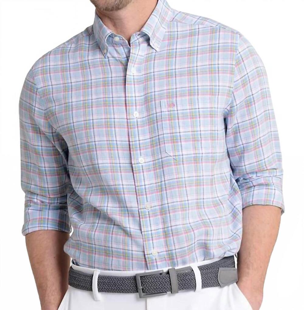 NEW SOUTHERN TIDE emerald shores plaid headland long sleeve sport shirt in cerul